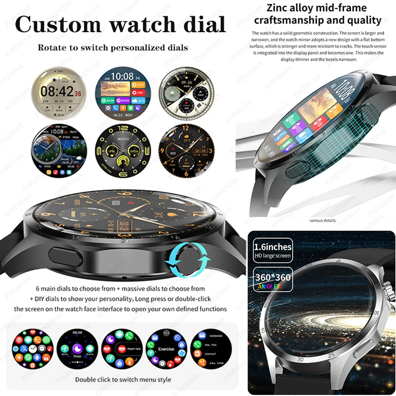 For Huawei GT4 Pro GPS Smart Watch Men AMOLED HD Screen Heart Rate Blood Sugar Waterproof NFC Bluetooth Call Smartwatch 2024 New