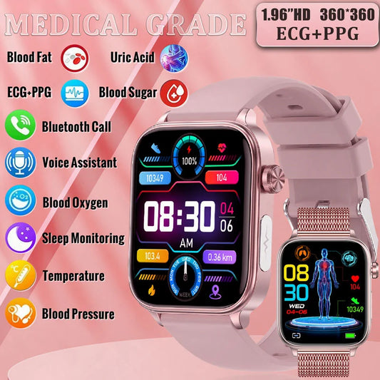 2024 New ECG PPG Smartwatch Ladies Uric Acid Watches  Blood Glucose Heart Rate Pressure Bluetooth Call Smart Watch Women for Ios