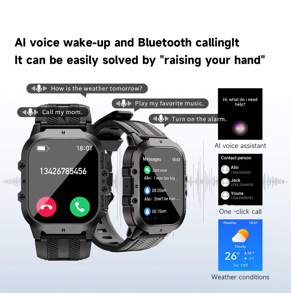 For Android IOS Smart Watch Men Bluetooth Call AMOLED 1ATM Waterproof Smartwatch Men 2024 Health Monitor Clock Fitness Tracker