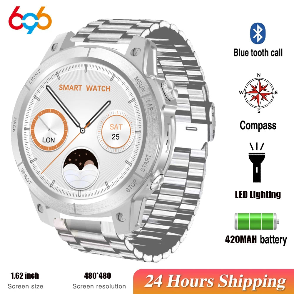 2024 New Men Blue Tooth Call 1.62" Outdoor Smart Watch Compass LED Lighting Map Sport Fitness Music Health Waterproof Smartwatch