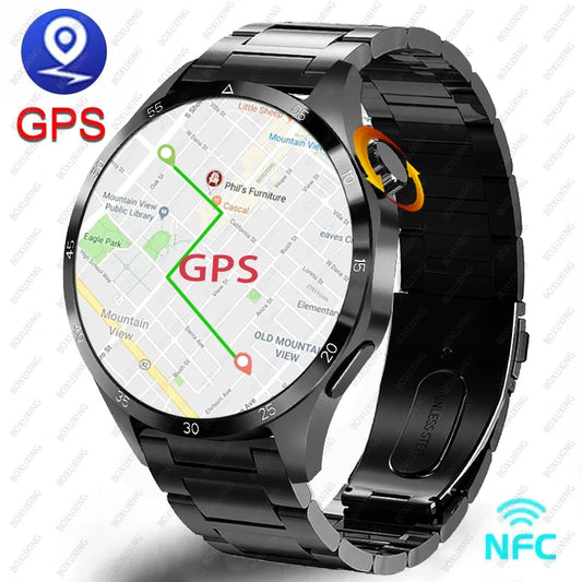 2024 New For Huawei Xiaomi GT4Pro Smart Watch Men NFC GPS Tracker AMOLED 360*360 HD Screen Heart Rate Bluetooth Call SmartWatch