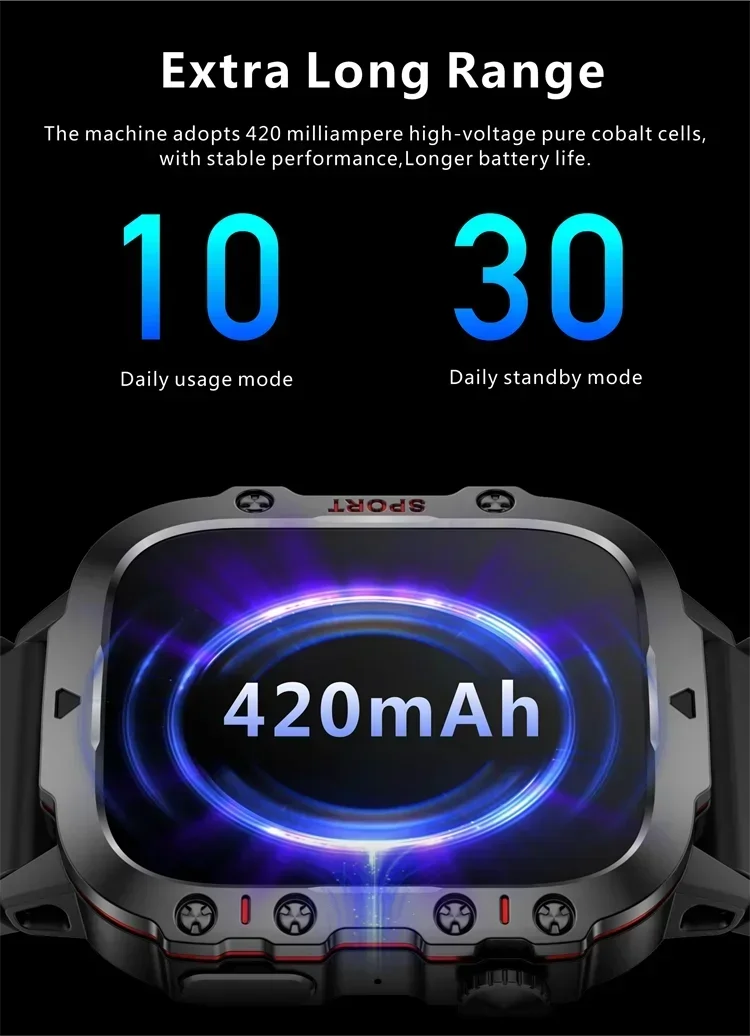 Outdoor 2024 Smart Watch Men Rugged Durable HD Display Bluetooth Call Fitness Bracelet 3ATM Sports Smartwatch For Huawei Xiaomi