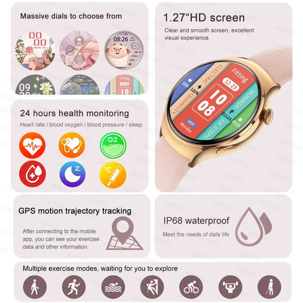 For Xiaomi 2024 New Lady Fashion Smart Watch women AMOLED HD Screen GPS Heart Rate Bluetooth Call Waterproof Outdoor SmartWatch