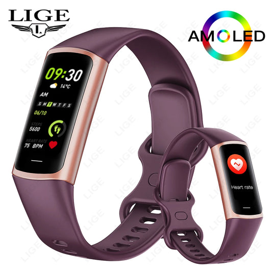 LIGE 2024 Smart Wristband Sport Fitness Heart Rate Tracker Smartwatch AMOLED Screen Waterproof Smart Bracelet For Men Women New