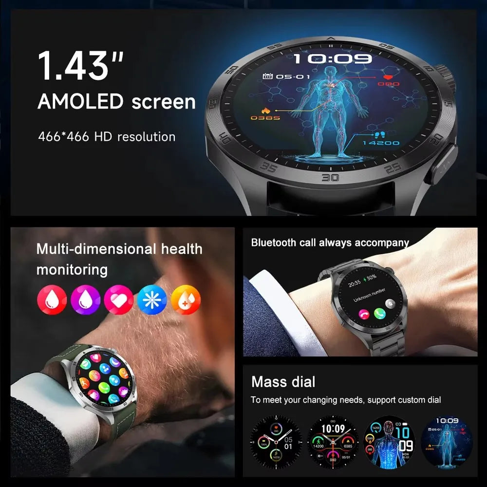 2024 New Blood Lipids Uric Acid Blood Glucose Smart Watch HD AMOLED Screen Men ECG+PPG Bluetooth Call Health tracker Smartwatchs