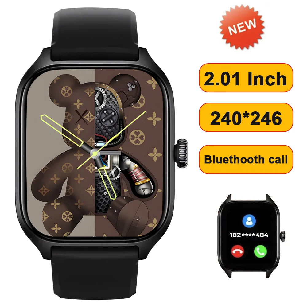 Smart Watch Men Women Gifts 2.01'' Full Touch Screen Sport Fitness Tracker Smartwatch BT Call Digital Wristwatch for Android IOS