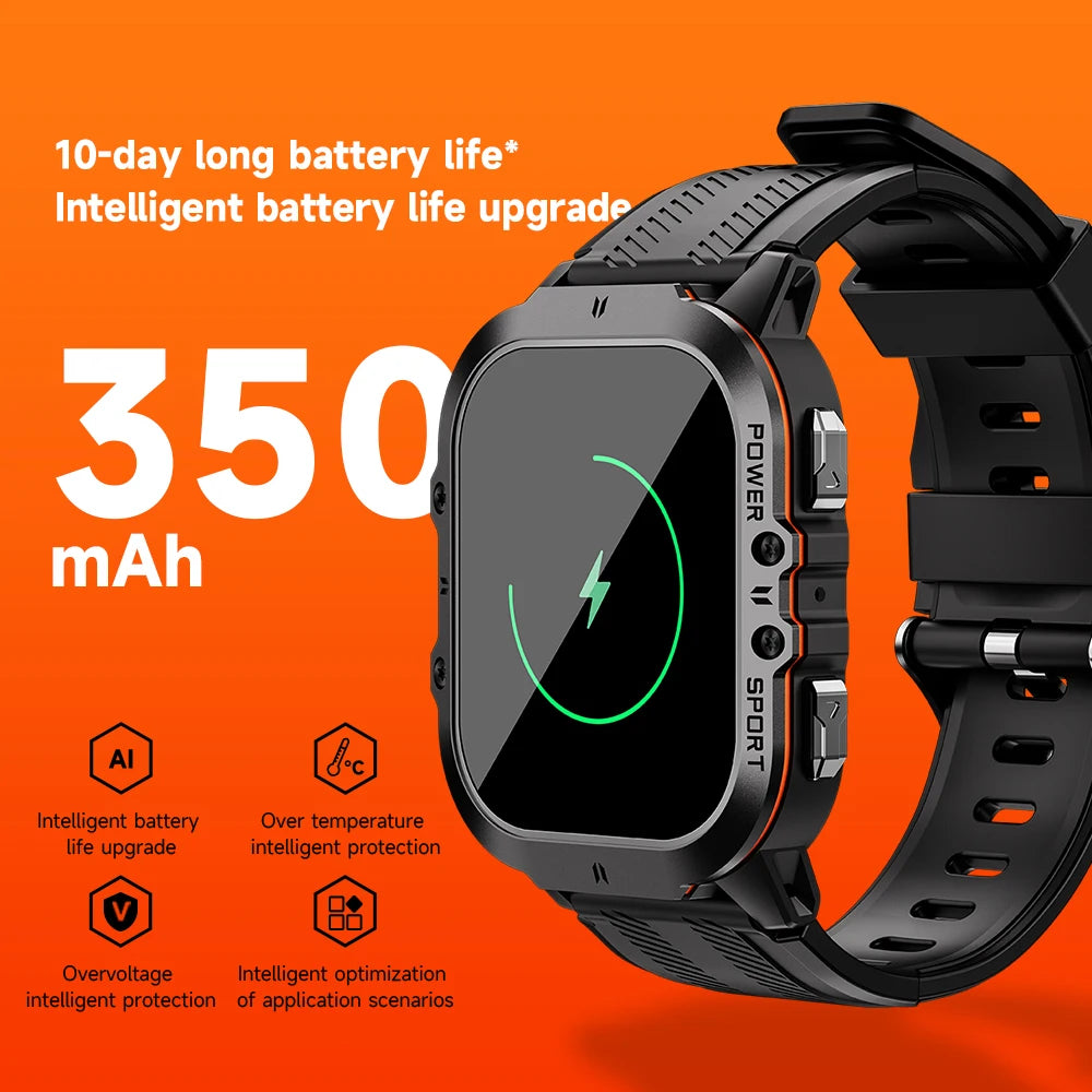 2024 New Tactical Smartwatch For Men AOD AMOLED 2'' Screen Bluetooth Call Electronic IP69K 5ATM Waterproof Men's Smart Watch