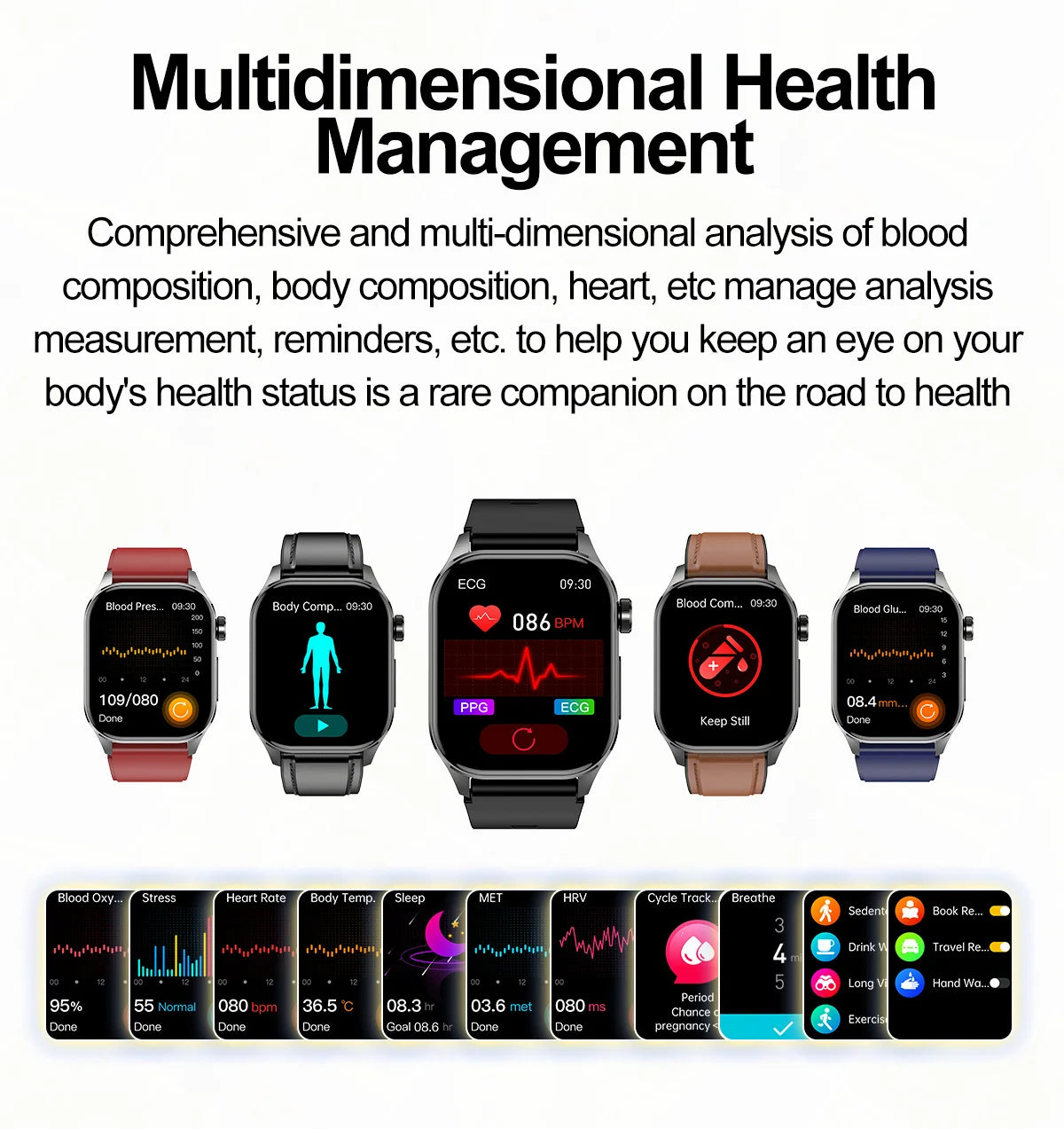 Amoled Ecg Smart Watch Men for Android Xiaomi Ios Watches Blood Glucose Lipid Pressure Sport Health Call Smartwatch 2024 Women