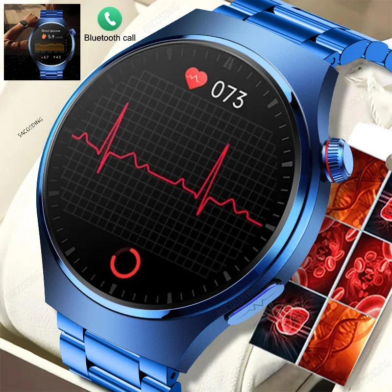 2024 Laser Treatment Three High Smart Watch Men ECG PPG Body Temperature Blood Sugar Health Tracker Bluetooth Call Smartwatch