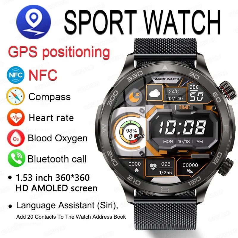 For Huawei Ultimate NFC Smart Watch Men Bluetooth Call Sport GPS Track Compass IP68 Waterproof Smartwatch 2024 AMOLED Watches