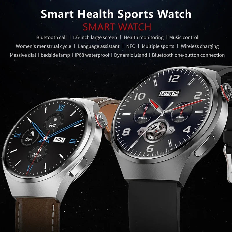 2024 New NFC Smart Watch Men AMOLED 360*360 HD Screen Blood Oxygen Blood Pressure Heart Rate Watch Bluetooth Call Smartwatch+Box