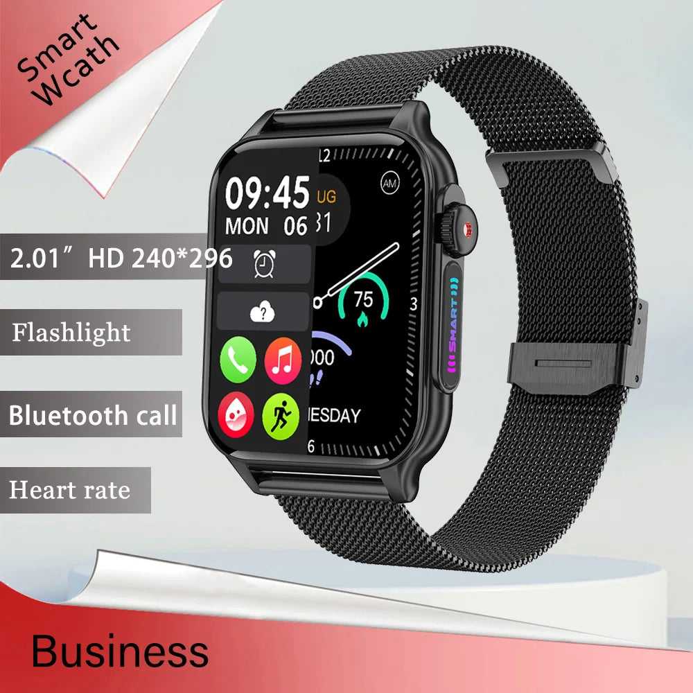 Flashlight Smartwatch Mens And Ladies 2.01” HD 240*296 Color LED Light BT Call Heart Rate Step Count Custom Photo Sports Watches