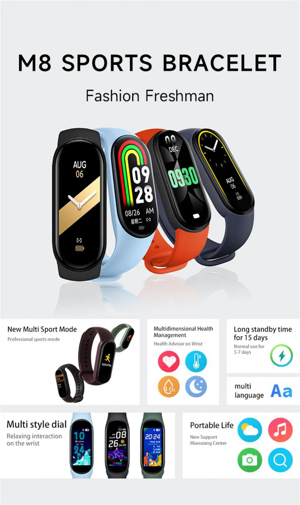 Mi Band 8 Smart Bracelet Heart Rate Blood Oxygen Sport Watch Waterproof Electronic Bracelet Fitness