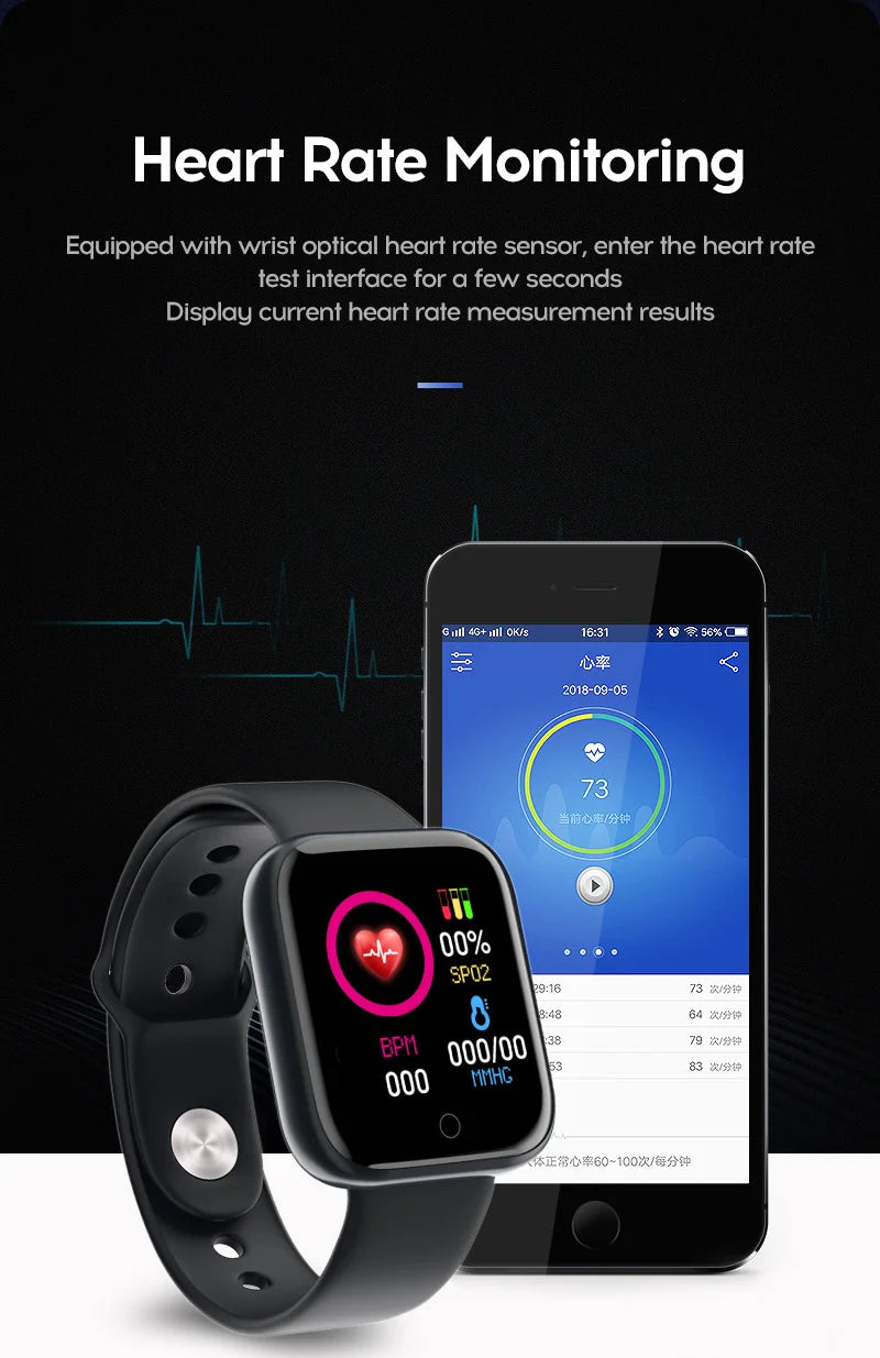 For iPhone Xiaomi Smart Watch Men Women Bluetooth Sport Watches Heart Rate Monitor Blood Pressure Fitness Watch Smart Bracelet