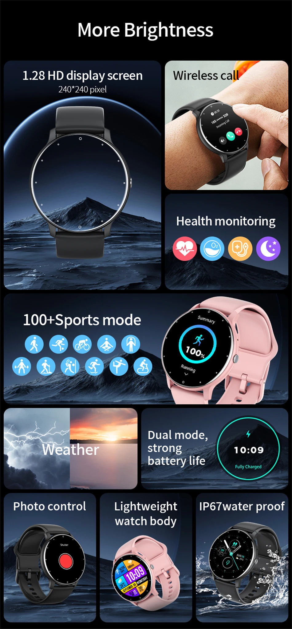 LIGE 2024 New Smart Watch Men Full Touch Screen Sport Fitness Watch IP67 Waterproof Bluetooth For Android IOS Smartwatch Men