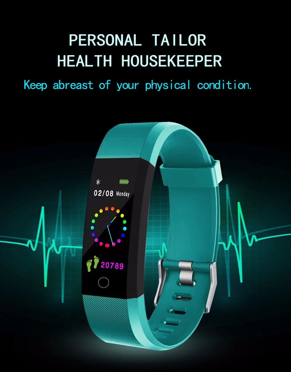 ID115 PLUS Smart Sports Bracelet Bluetooth Wristband Heart Rate Monitor Fitness Tracker Band Watch For IOS Android Phones