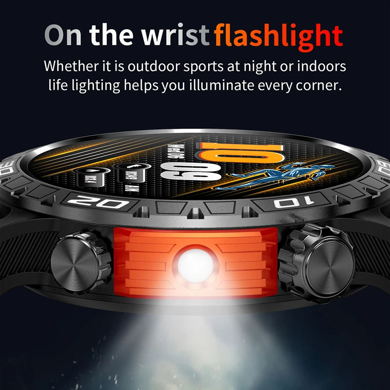 2024 Compass Flashlight Watch 1.46-inch 360*360 HD Display Smartwatch 100+ Sports Modes Men Military Grade Toughness Smart Watch