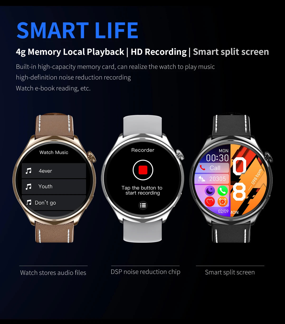 2024 NEW For Android Watch HD4 AMOLED Smart Watch Men 1.43" HD Screen 1GB Local Music Men Waterproof Smartwatch