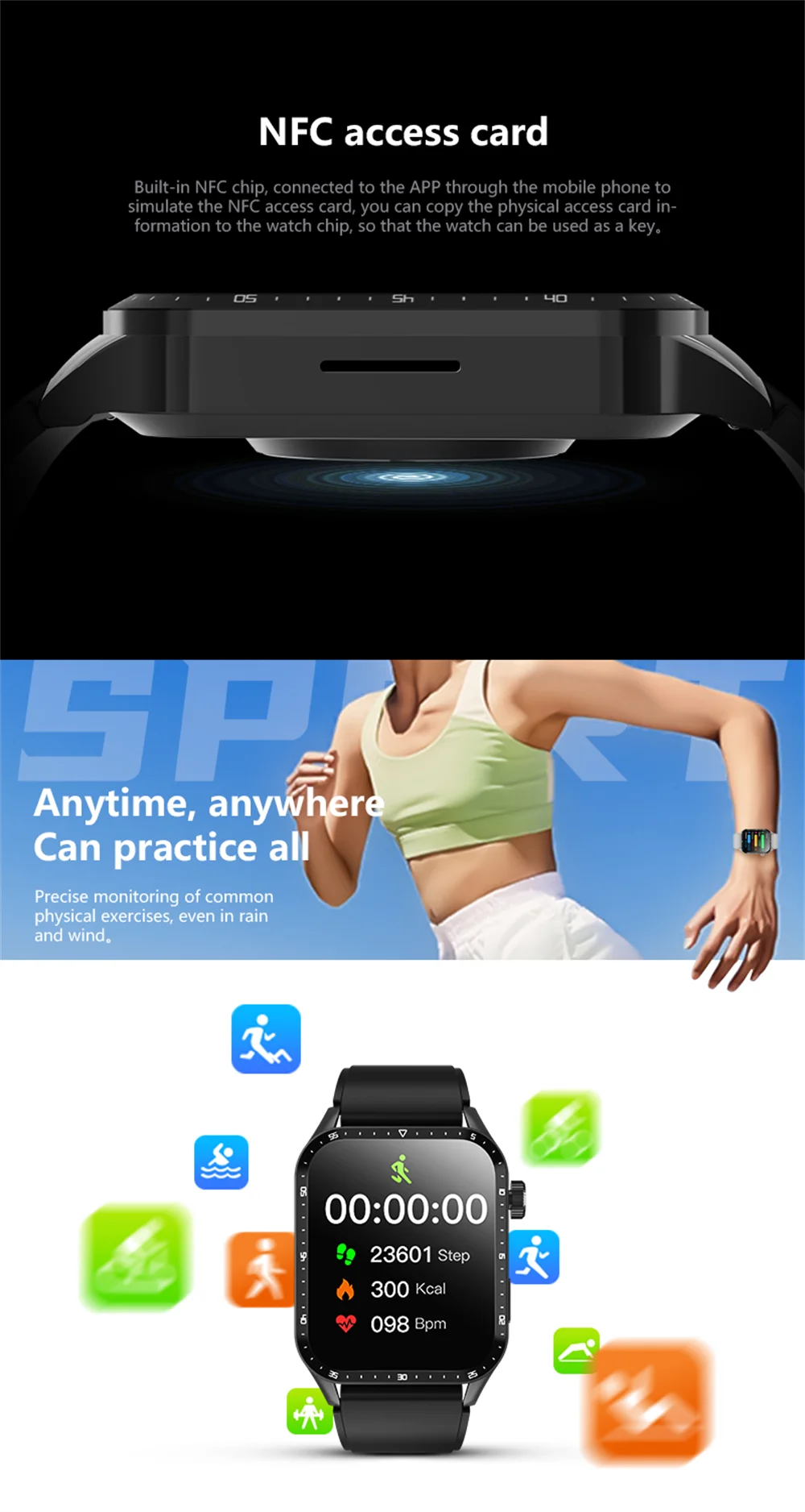 2024 New 2.01 Inch Heart Rate Sports Smart Watch Wireless Charge Voice Assistant Men Watches Music Play NFC Women Smartwatch