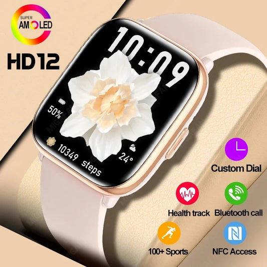 For Huawei Xiaomi Compass NFC Smart Watches Women 1.75 inch AMOLED 390*450 HD Bluetooth Call Waterproof Man Smartwatch 2024 New