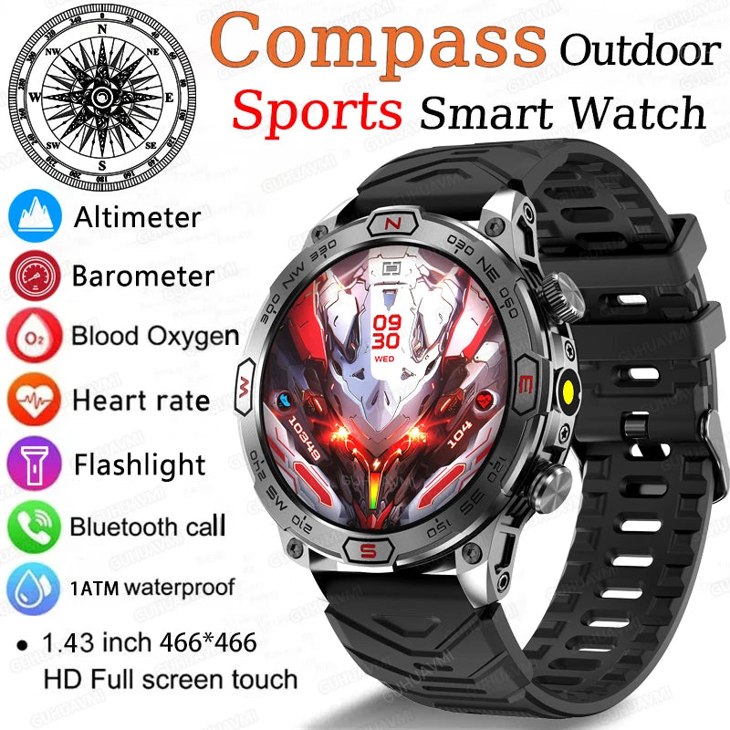 2024 New For Xiaomi Men Outdoor Military Smart Watch Bluetooth Call 1.43''Sport GPS Tracker Blood Pressure Waterproof Smartwatch