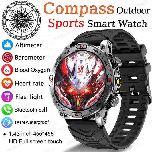 2024 New For Xiaomi Men Outdoor Military Smart Watch Bluetooth Call 1.43''Sport GPS Tracker Blood Pressure Waterproof Smartwatch