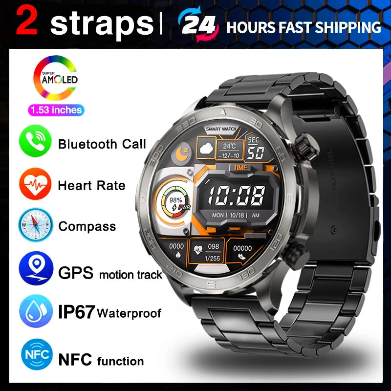 2024 New Rugged Military GPS Smart Watch Men AMOLED HD Screen Heart Rate Bluetooth Call Waterproof Outdoor SmartWatch For Xiaomi