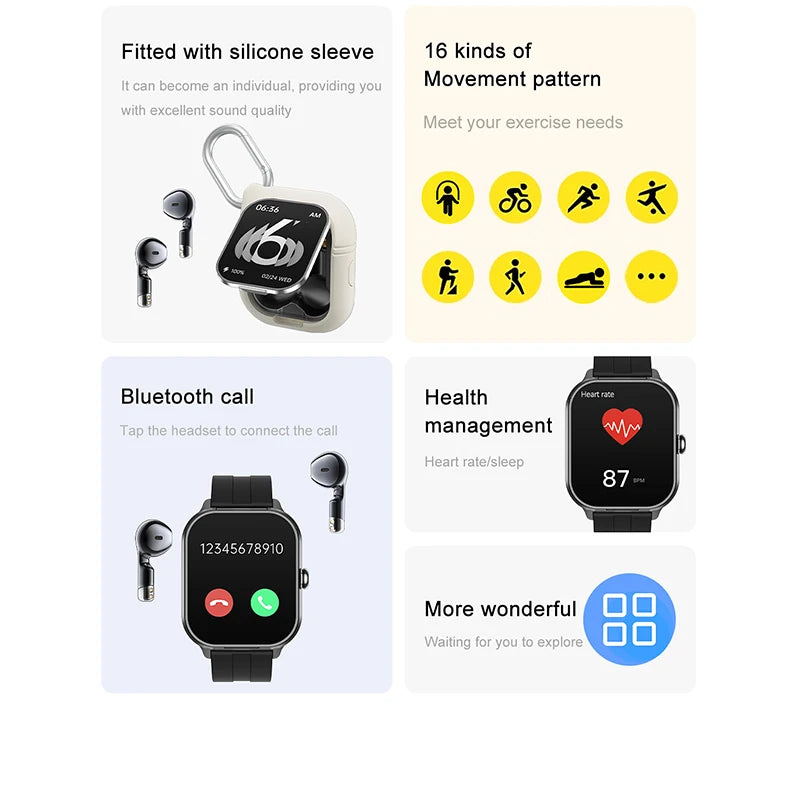 D8 Pro TWS Smart Watch 2.01 Inch NFC Women Earphone 240*296 HD Screen Men Smartwatch Wireless Charging Bluetooth Call 2024