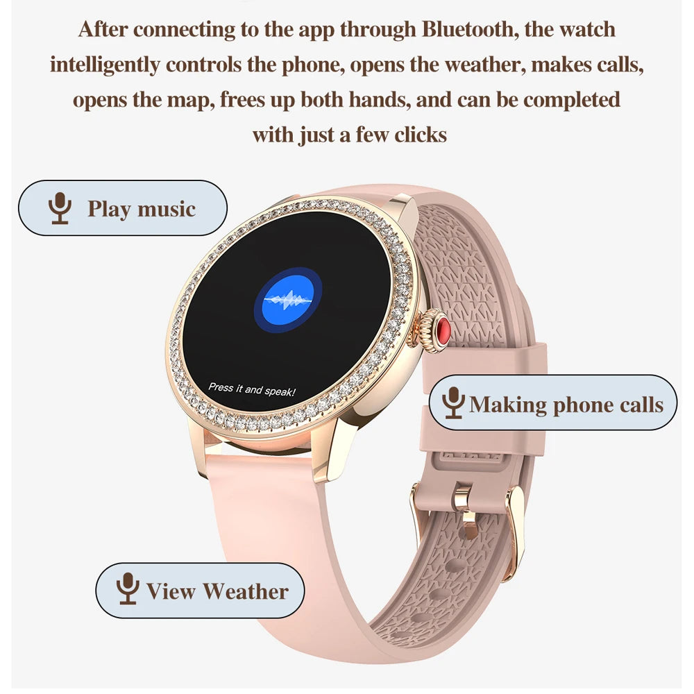 2024 New Smart Watch Women 1.26 inch Diamond Case Sports Bracelet Heart Rate Blood Oxygen Bluetooth Call Smartwatch For Xiaomi