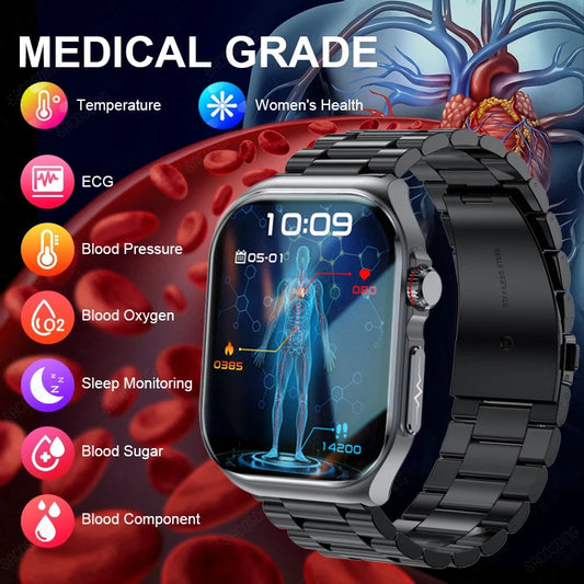 2024 ECG+PPG Smart Wtach Men AMOLED Screen AI Medical Diagnosis Healthy Watches Blutooth Call Voice Assistant Smartwatch For Men