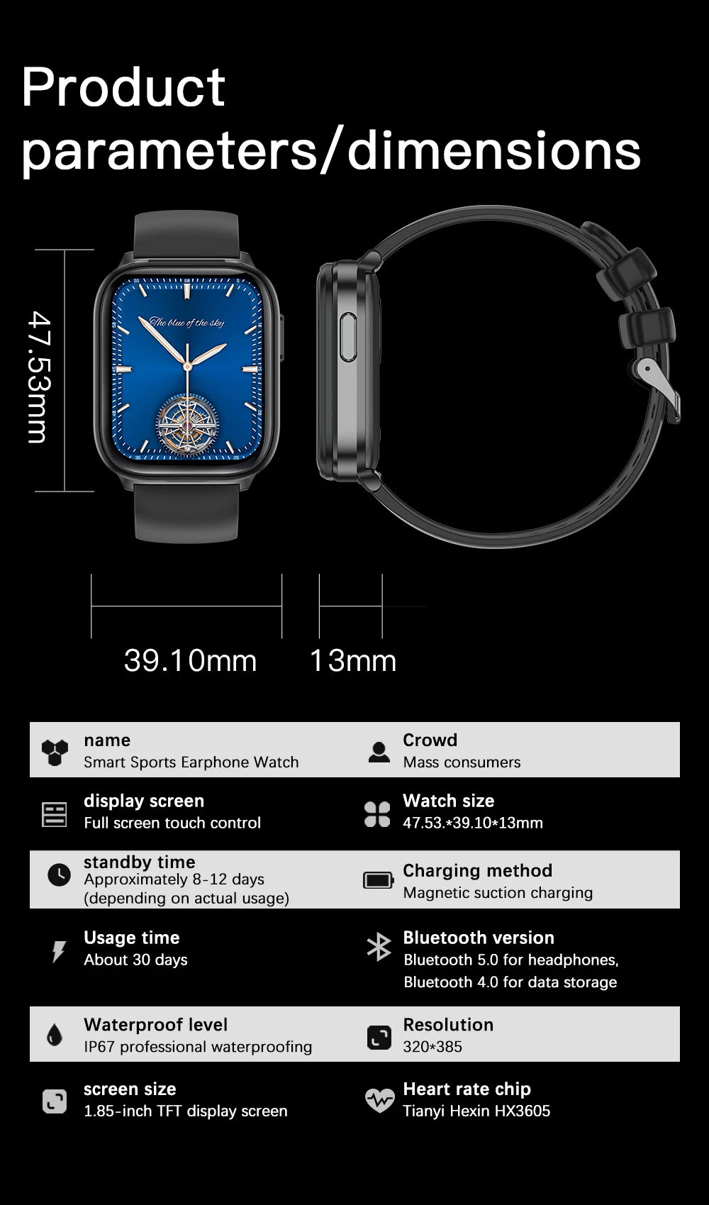 2024 New Women Smart watch TWS earphones 2-in-1Wireless Bluetooth Dual Earphones Call Health Sports Smartwatch Men For Android