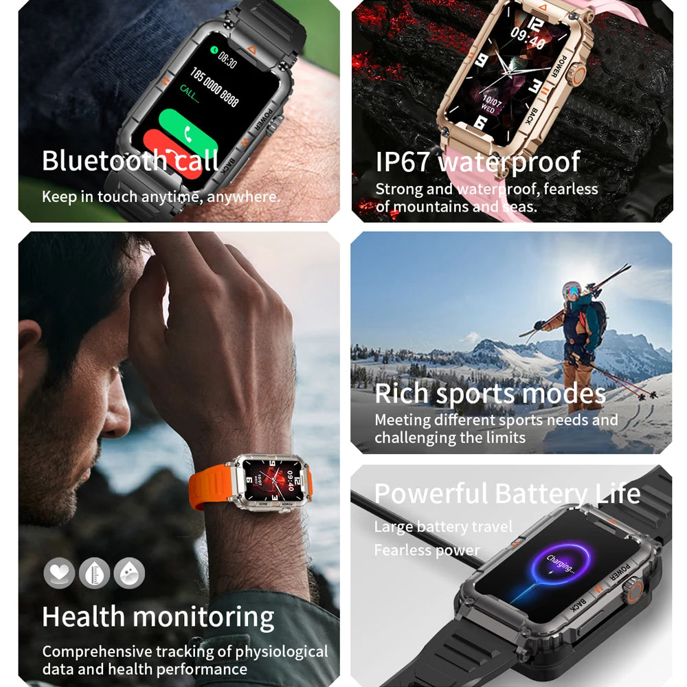 2024 New Men Smartwatch Fitness Watch IP68 Waterproof Military Health Monitor AI Voice Bluetooth Call Smartwatch For Android IOS