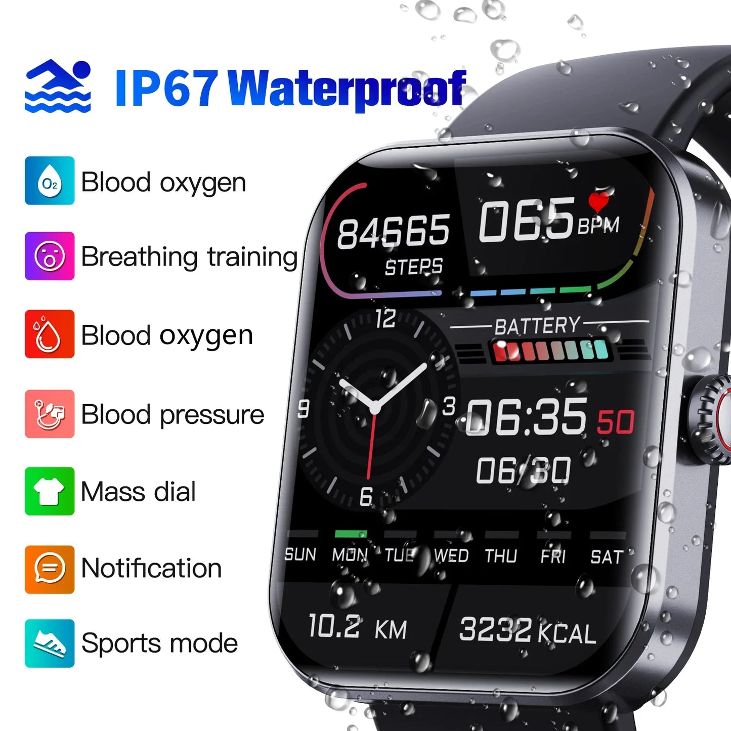 2024 New F57L Smart Watch Men 24 Hour Heart Rate Sleep 50+ Sport Temperature Monitoring Sport 1.91 Inch Touch Screen Smartwatch