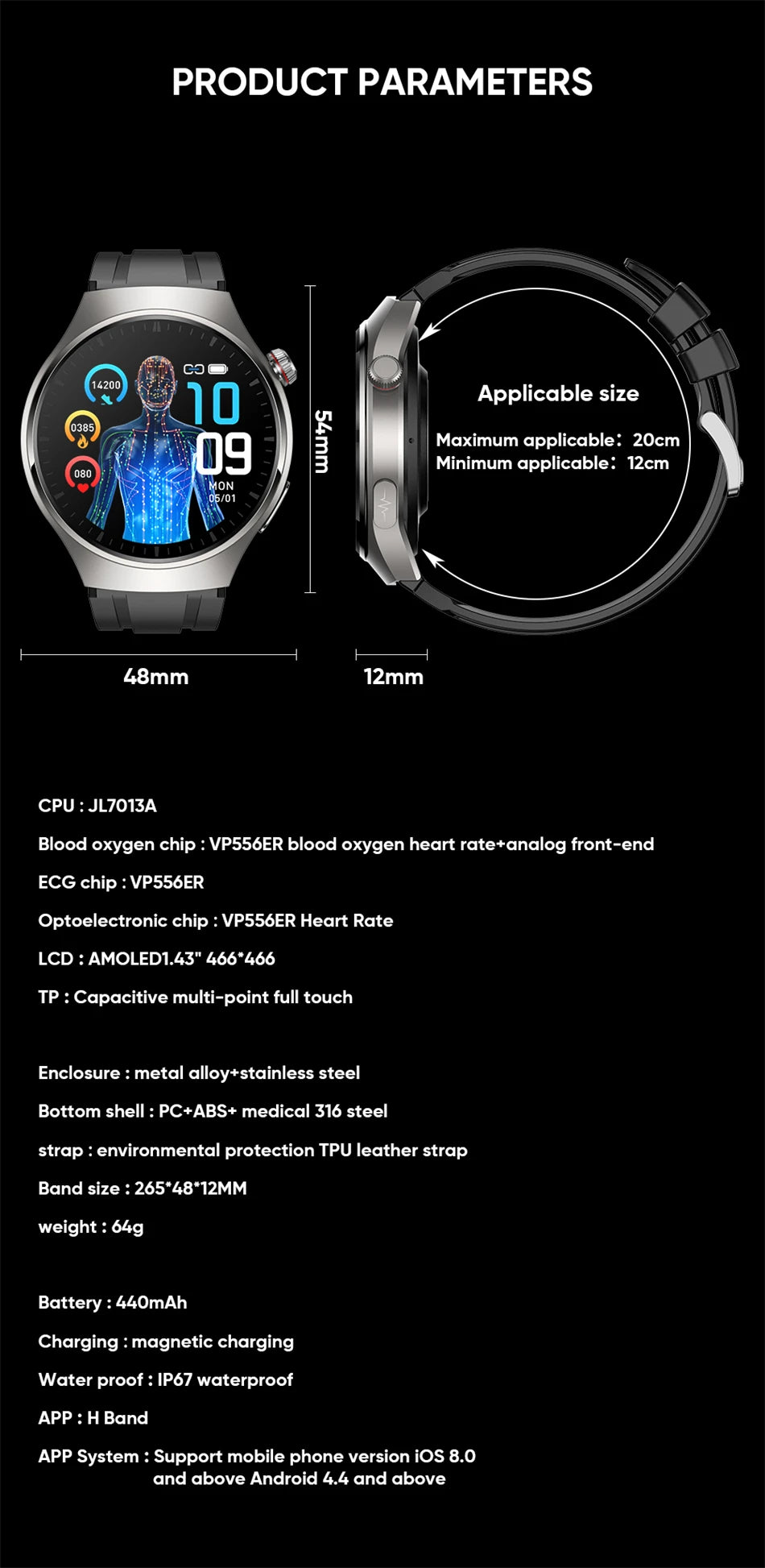 2024 Blood Sugar Smart Watch ECG+PPG Bluetooth Call 466*466 AMOLED 1.43 Inch Full Touch Screen Heart Rate Monitor Smartwatch Men