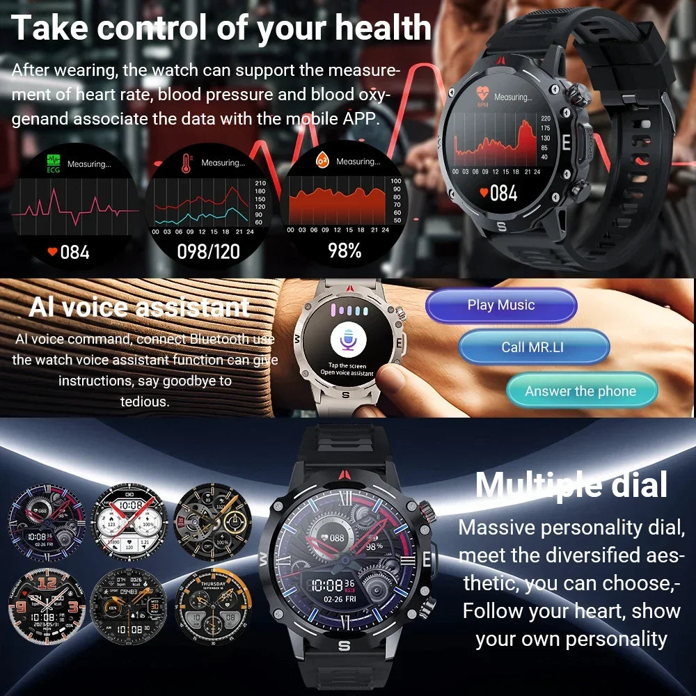 Zordai OD2 Rugged Military GPS Track Smart Watch Men Bluetooth Call 3ATM Waterproof Outdoor SmartWatches For Huawei Xiaomi 2024