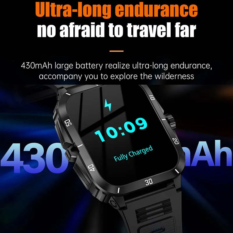 2024 Outdoor Military 3ATM Waterproof Smart Watch Men 430mAh Battery Heart Rate Sports Fitness Watches Bluetooth Call Smartwatch