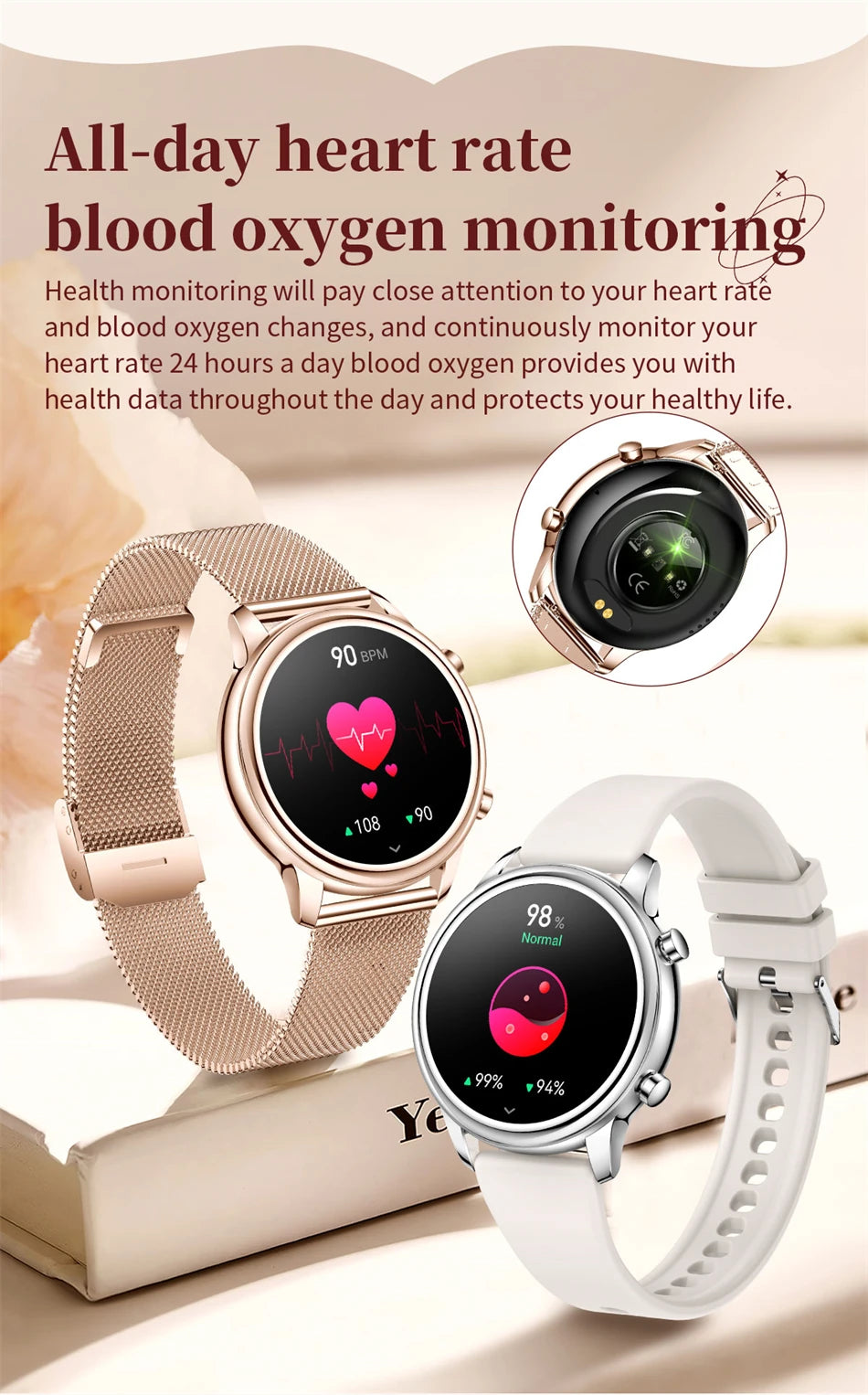 2024 New For Xiaomi 1.27 inch Women Smart Watch Heart Rate Health Custom Dial Ladies Fashion Bracelet Bluetooth Call SmartWatch