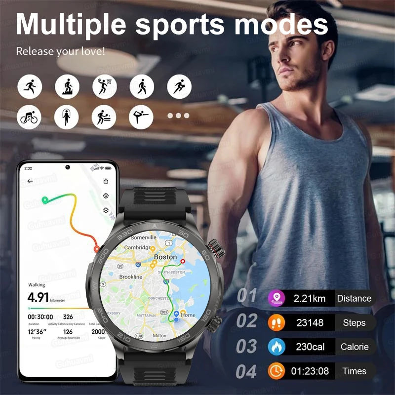 2024 New Rugged Outdoor GPS Smart Watch Men AMOLED Full Touch Screen Heart Rate Bluetooth Call Waterproof SmartWatch For Huawei