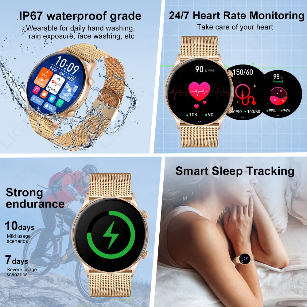 LIGE 2024 Bluetooth Call Smartwatch 1.43'' AMOLED HD Screen Smart Watch for Women Ladies Wristwatch Men Smart Watches, Free Ship