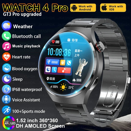 2024 New Smart Watch Men Watch 4 Pro AMOLED  360*360 HD Screen Heart rate Bluetooth Call Smartwatch For Android For Xiaomi+Gift