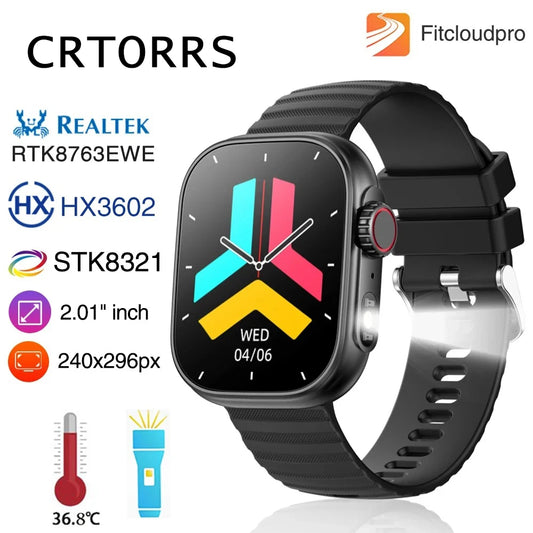 NEW 2.01'' Men Smart Watch Flashlight Temperature Monitor Bluetooth Call Smartwatch Fitness Clock Sports Watches for Women 2024