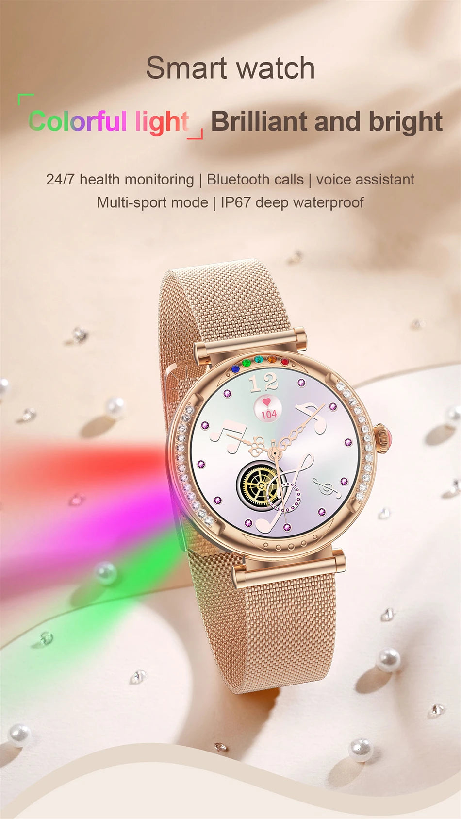 For Android Xiaomi Smart Watch Women Heart Rate Sports Fashion Ladies Bracelet Bluetooth Call Waterproof Smart Watch 2024 New