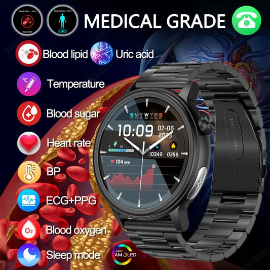 2024 New Blood Glucose Smart Watch Men ECG+HRV Blood Pressure Health Monitor Fitness Watches IP68 Waterproof Smartwatch Women