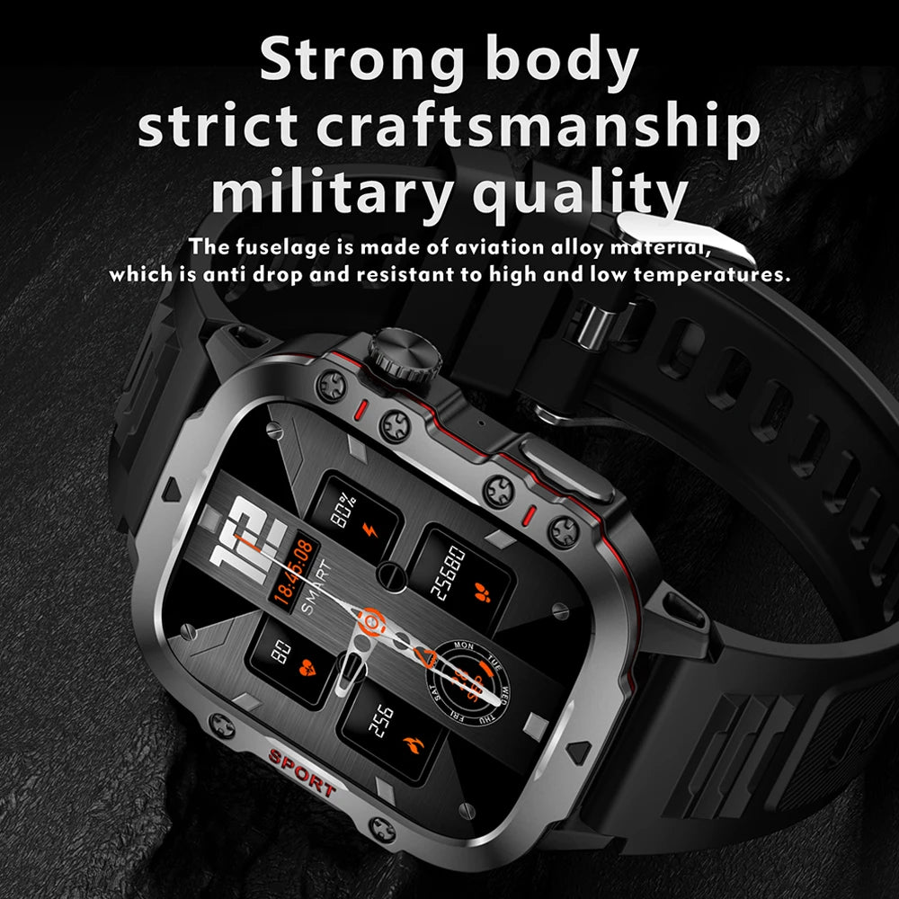 New Rugged Military Black Smart Watch Men For Android Xiaomi IOS 3ATM Waterproof Sport Fitness Ai Voice Smartwatch Outdoor 2024