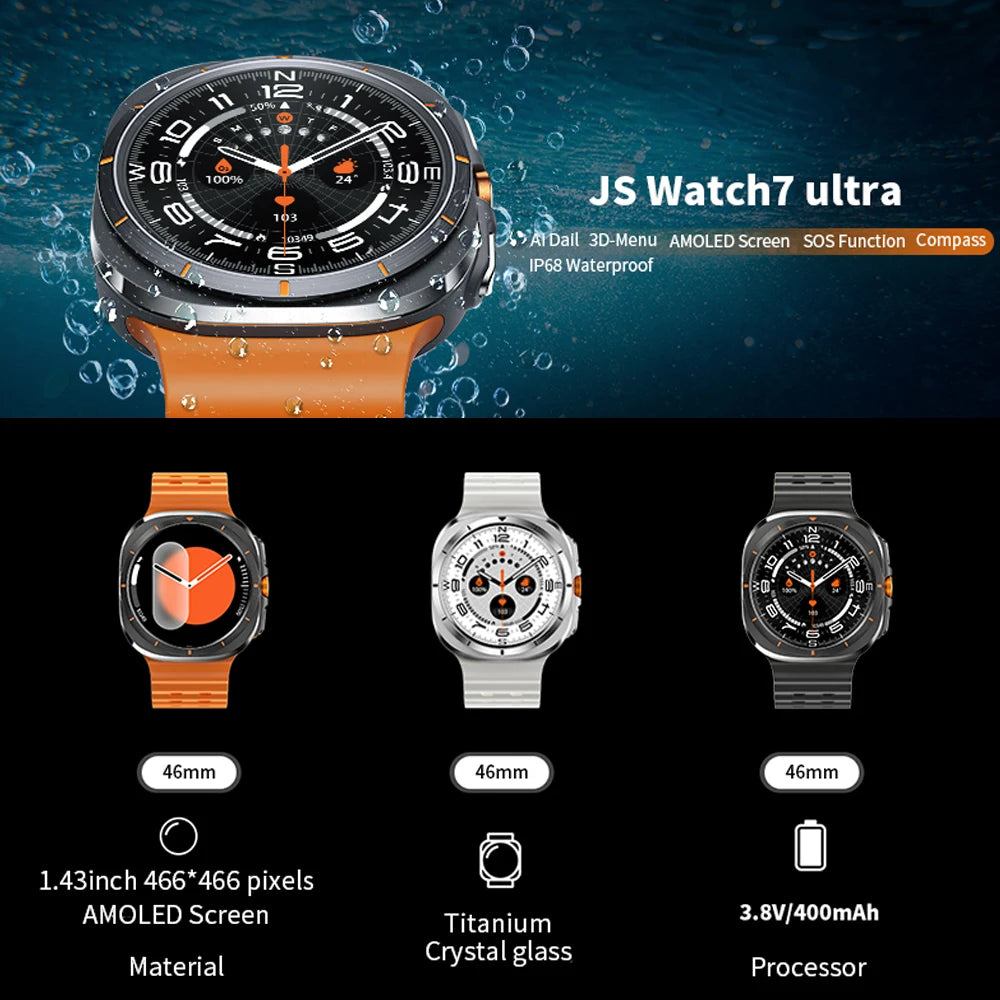 For Galaxy Watch 7 Smartwatch Men 1.43inch AMOLED Display GPS Motion Track NFC Compass 2024 New Bluetooth Call Smart Watch Women