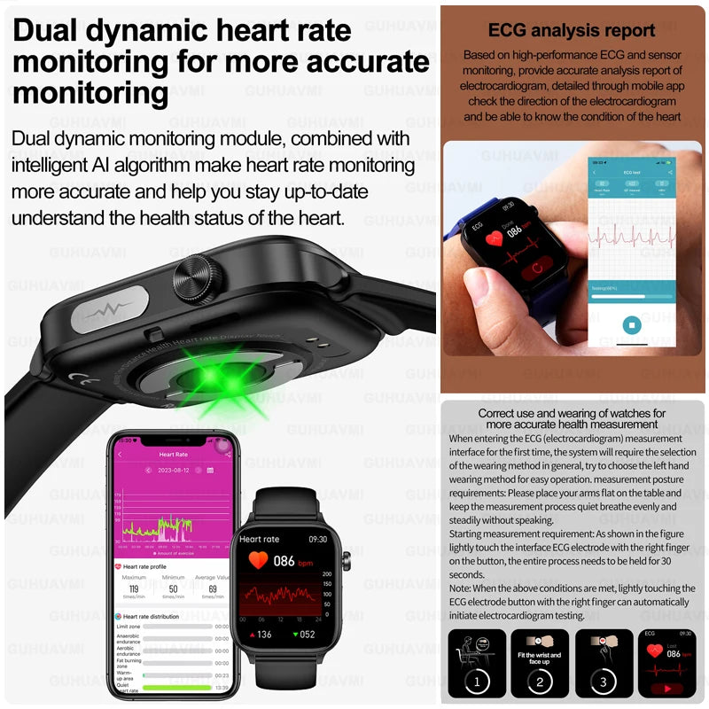 2024 New ECG+PPG Bluetooth Call Smartwatch Non-invasive Blood Glucose Men Full Touch Screen Sport Fitness Tracker Smart Watches