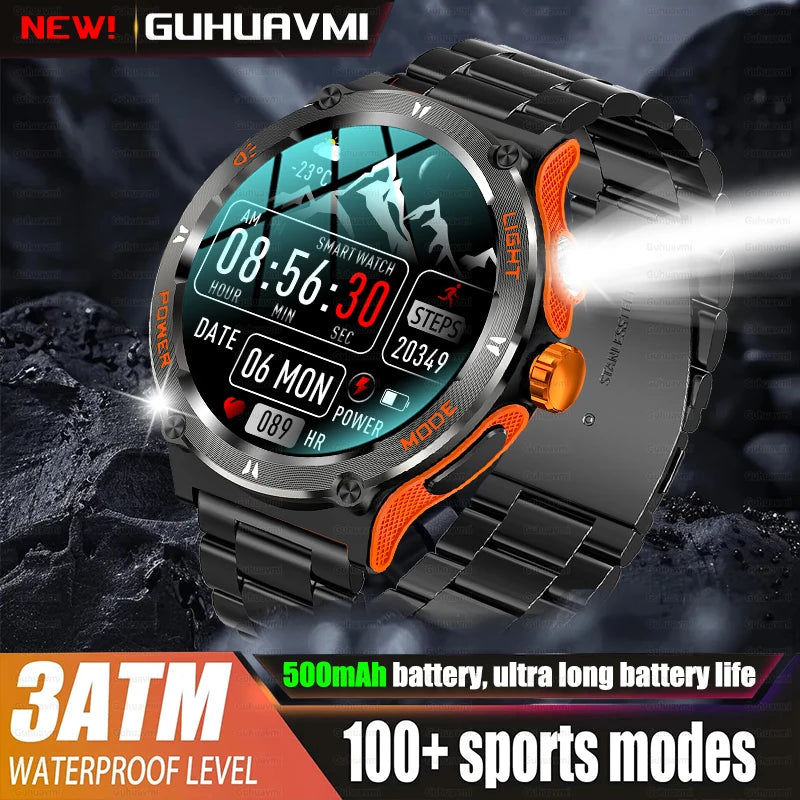 2024 New For Huawei Xiaomi Rugged Military Smartwatch Men Bluetooth Call GPS Track 500Mah 3ATM Waterproof AMOLED Men Smartwatch