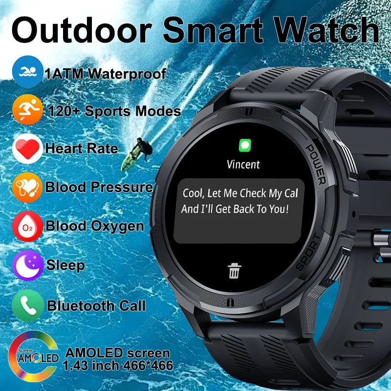 Outdoor Military 1ATM Waterproof Watches Sports Bluetooth Call Smartwatch For Men Smart Watch 2024 New Clock For Xiaomi Huawei