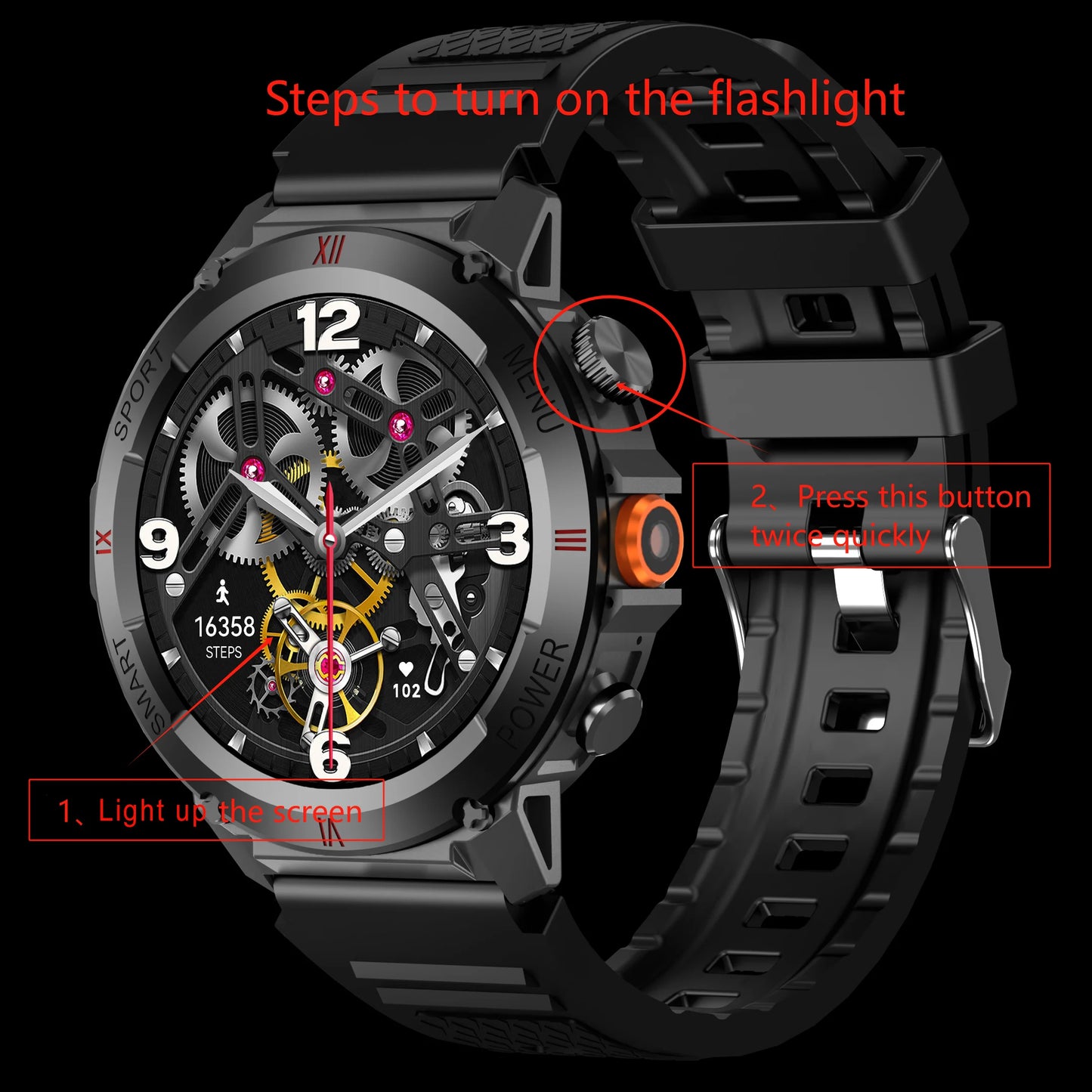 2024 New Smart Watch Men GPS Track LED Flashlight Outdoor Sport Fitness Waterproof Bluetooth Call Smartwatch For Huawei Xiaomi