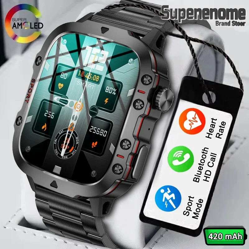 2024 Rugged Military Smart Watch Men Fitness Watches Ip68 Waterproof 2.01'' AI Voice Bluetooth Call Smartwatch For Xiaomi IOS